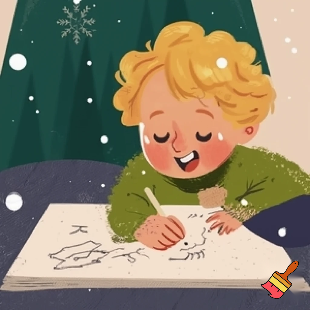 Treba mi čestitka za Božić sa određenim uputama: dječak sa blonde kovrčavom kosom koji voli crtati, moderna čestitka


