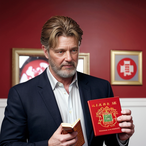 God holding a book with seven red seals on it and John looking up at him
