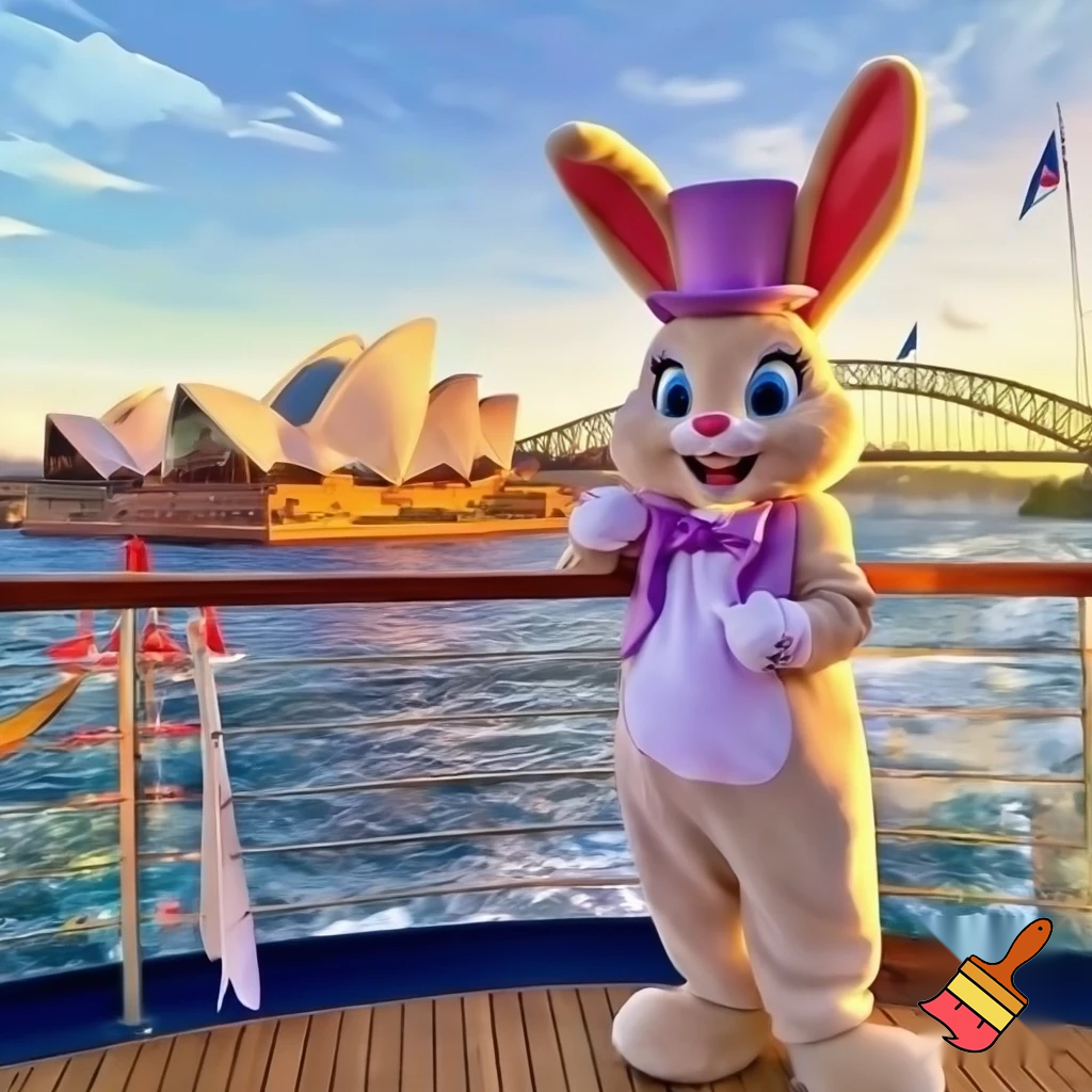 Easter bunny mascot Disneyland costume with the top hat Australia Disney cruise ship