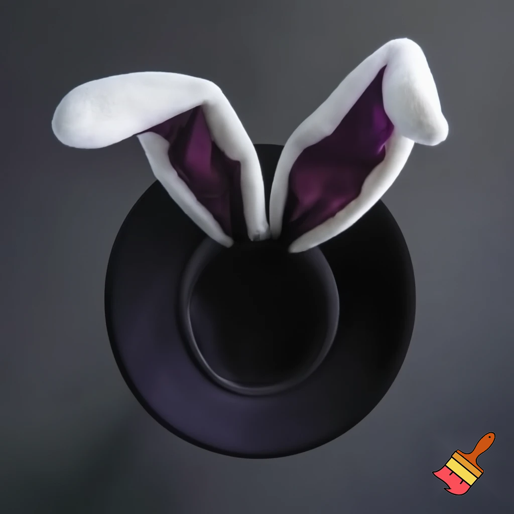 Black top hat with bunny ears velvet white and purple