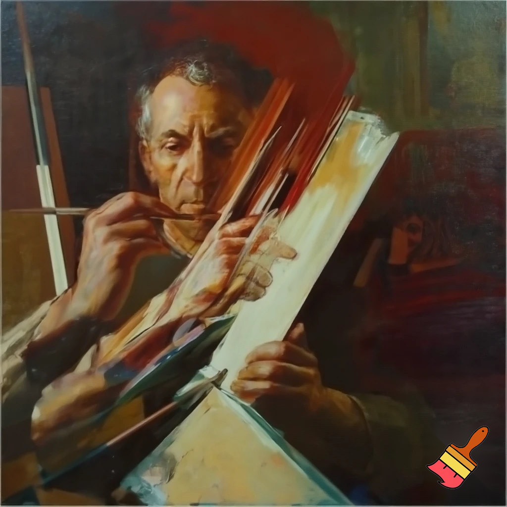 create an image of a painting of a man painting a painting of himself painting of painting of himself painting himself painting a painting of himself painting a painting of a dog