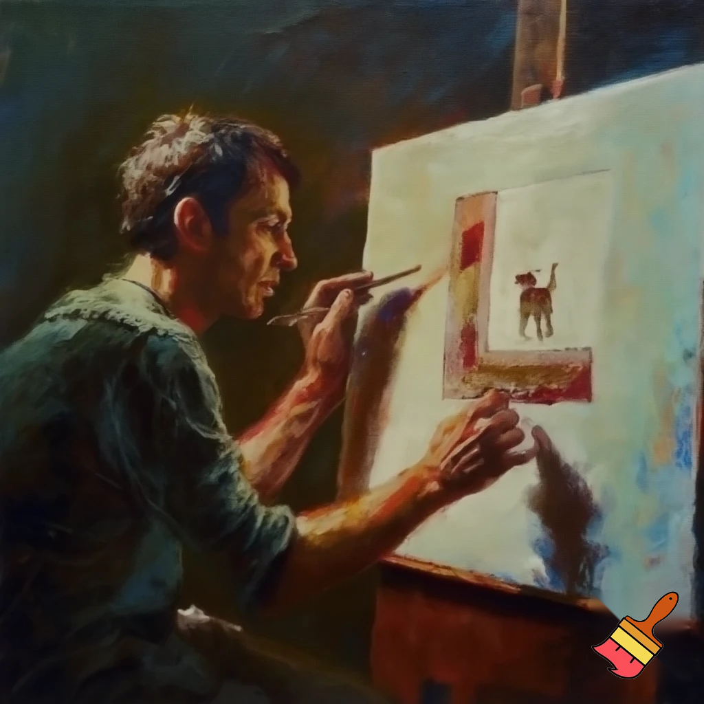 create an image of a painting of a man painting a painting of himself painting of painting of himself painting himself painting a painting of himself painting a painting of a dog