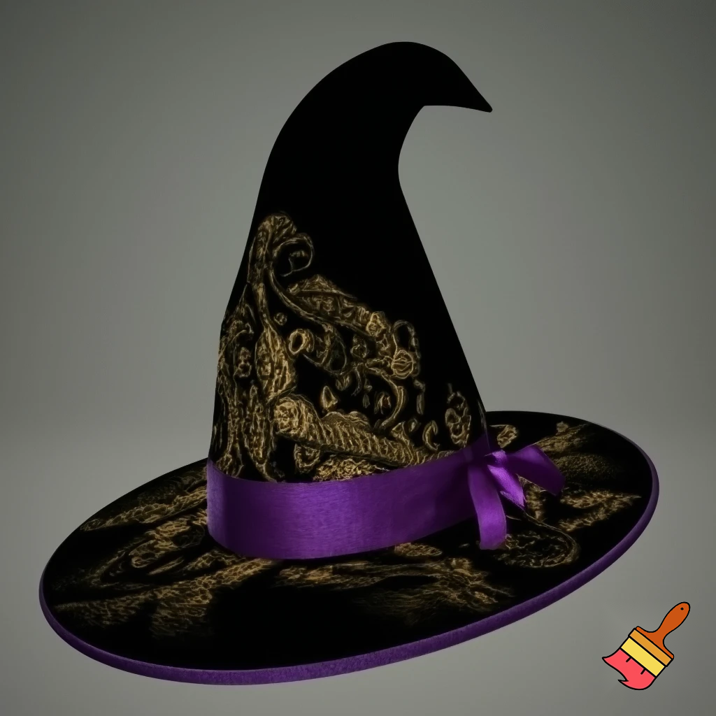 Black witches hat velvet purple and gold