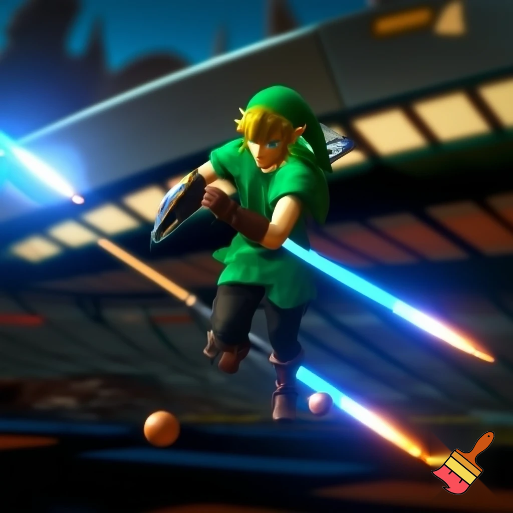 make a image of link from zelda and Rocket League merging with cool efects 