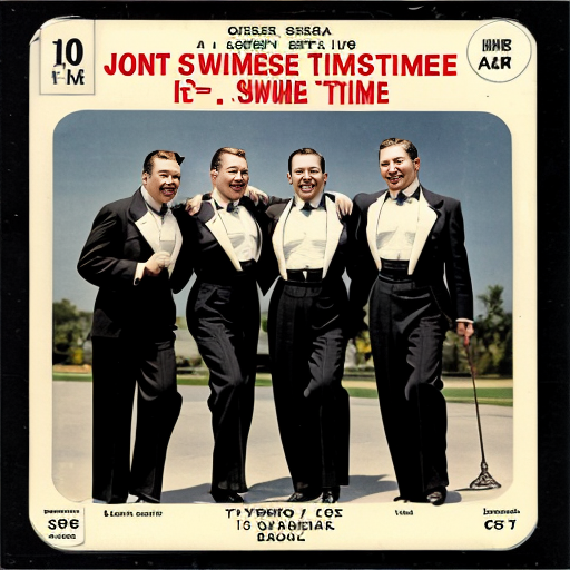 A CD cover with a 1940s style image of swing time singers.