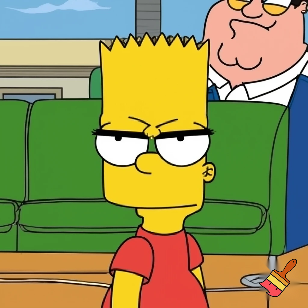 Bart Simpson with Lazer eyes unaliving Peter griffin