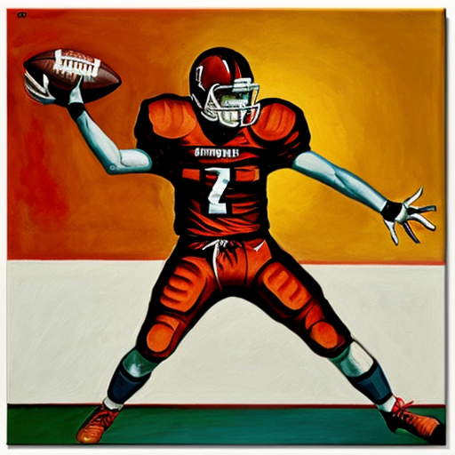 a cubist painting of a person playing football using warm red colours to show their passion for the sport