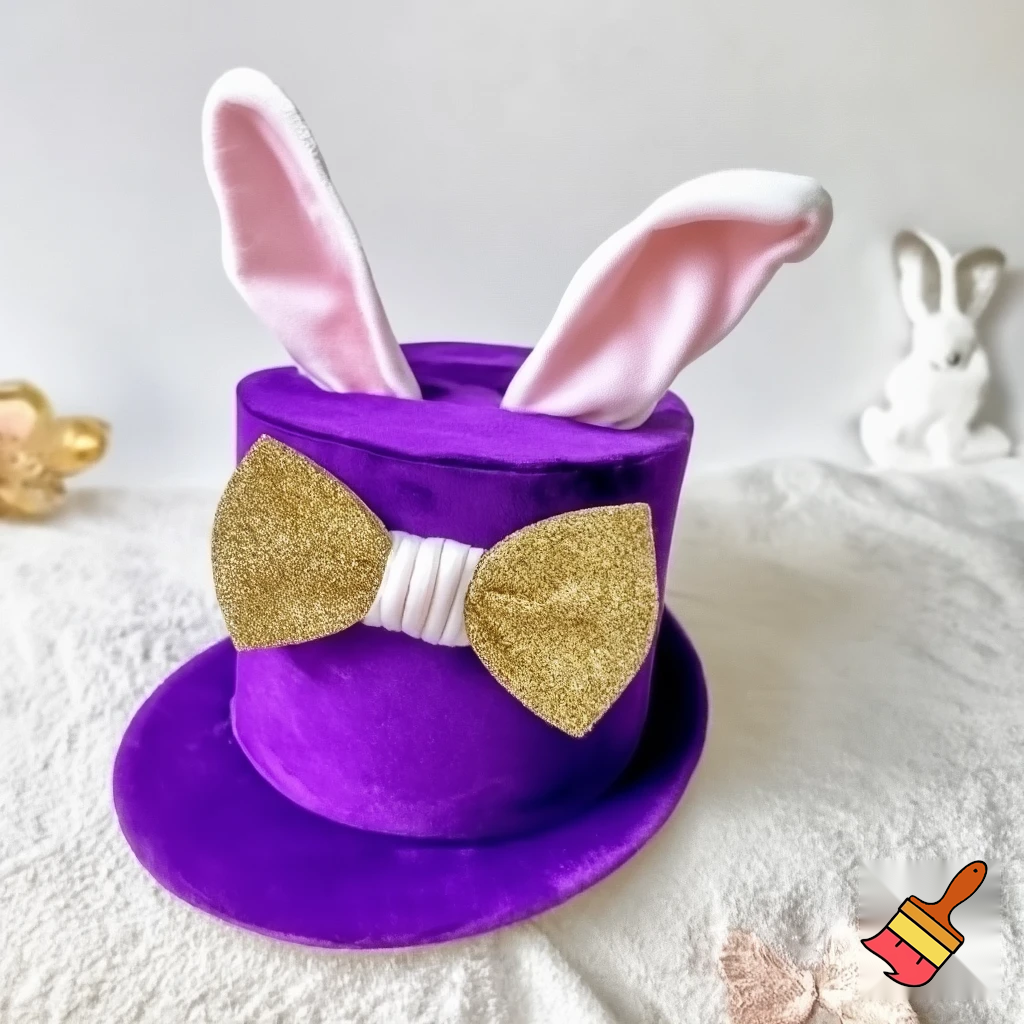 Easter bunny top hat headband, purple white with gold glitter fabric and velvet velvet gold special gold and delicate