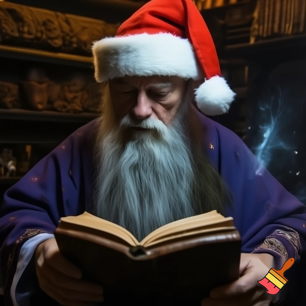 A wizard Santa Claus hat read