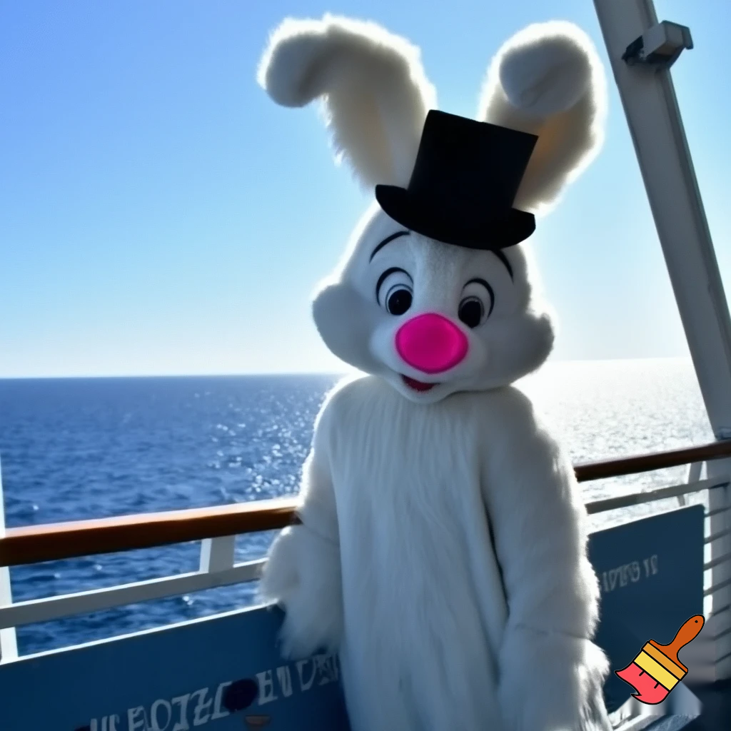 Easter bunny mascot Disneyland costume with the top hat Australia Disney cruise ship
