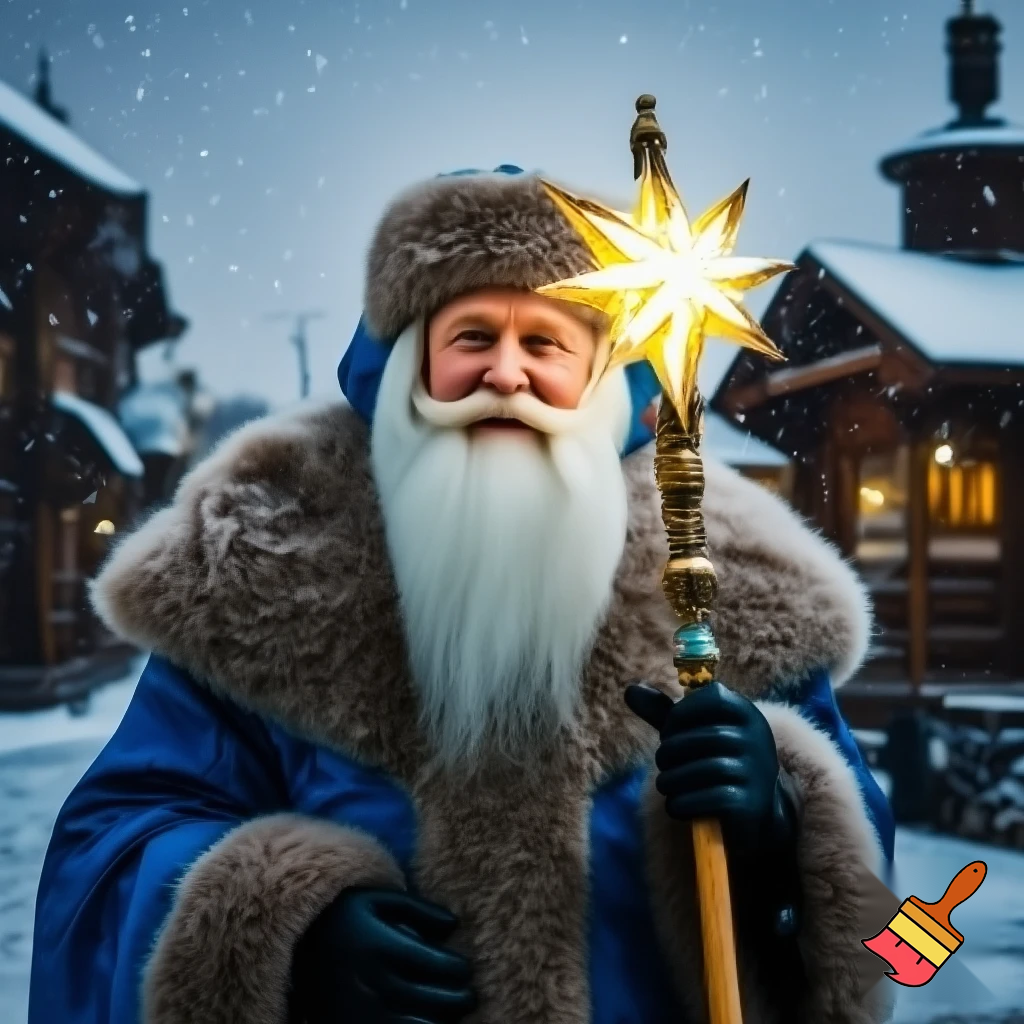 Santa Claus Russian with a star walking stick
