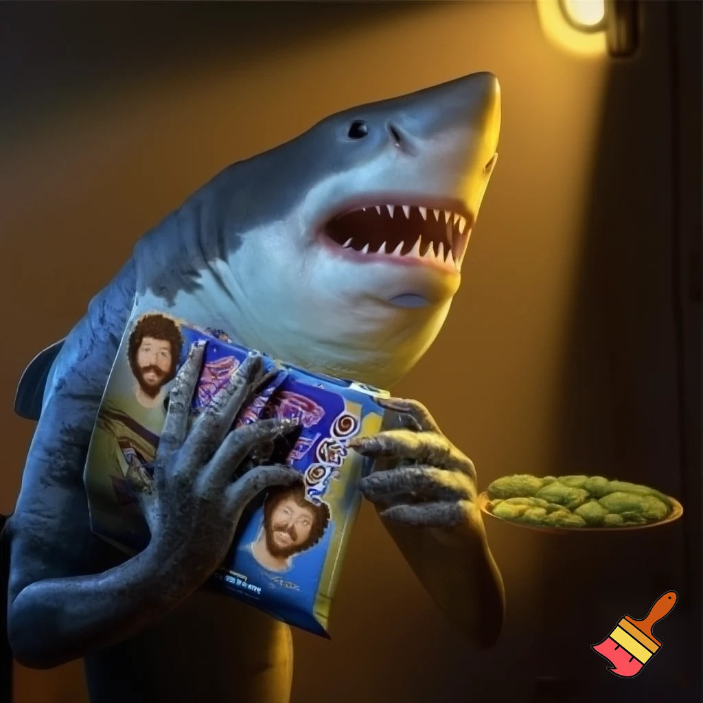 a shark human eating bobross earwax flavored oreos