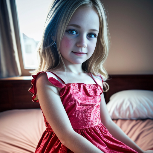 swedish blonde little girl  at night dress, very beautiful, on the bedroom, close up