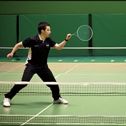 make me a picture of a penguin playing badminton with a shark
