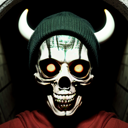 Photorealistic found-footage flash photography of three uncanny puppets in a dark concrete tunnel. Left: furry grinning demon with horns. Center: pale, blank-faced puppet in an oversized white military cap. Right: tall, grinning white puppet with hollow black eyes and a propeller beanie. Analog horror, heavy VHS grain, harsh camera flash, eerie green-blue tint, macabre, liminal space.