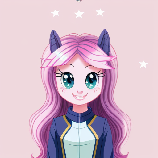 A cute Alicorn pony named Misty Rose in the style of My Little Pony: Friendship is Magic. White coat with very soft pale pink tones, long flowing mane and tail in purple and blue like Fluttershy's. Shiny glossy horn, large elegant wings like Twilight Sparkle's. Friendly, sweet expression. Cutie mark: two fuchsia stars with a microphone in the center, surrounded by small pink stars. Bright pastel 2D cartoon style, magical and cheerful atmosphere.
Transform into Equestria Girls style: human teenage girl with white skin color, pastel cute outfit matching mane colors, hair long and wavy like pony mane, cutie mark as pin on clothing, magical cute anime cartoon style. Full body 