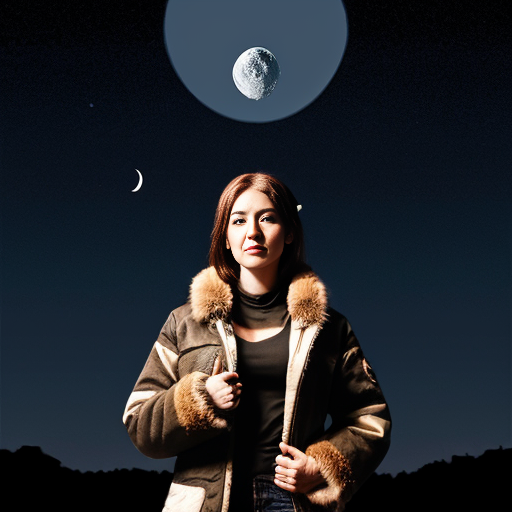 pathfinder female standing in front of the moon. detailed background. high quality. wolf ears. fur clothing.