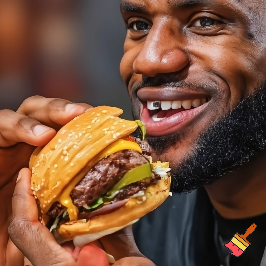 a very good looking cheeseburger eaten by LaBron James.