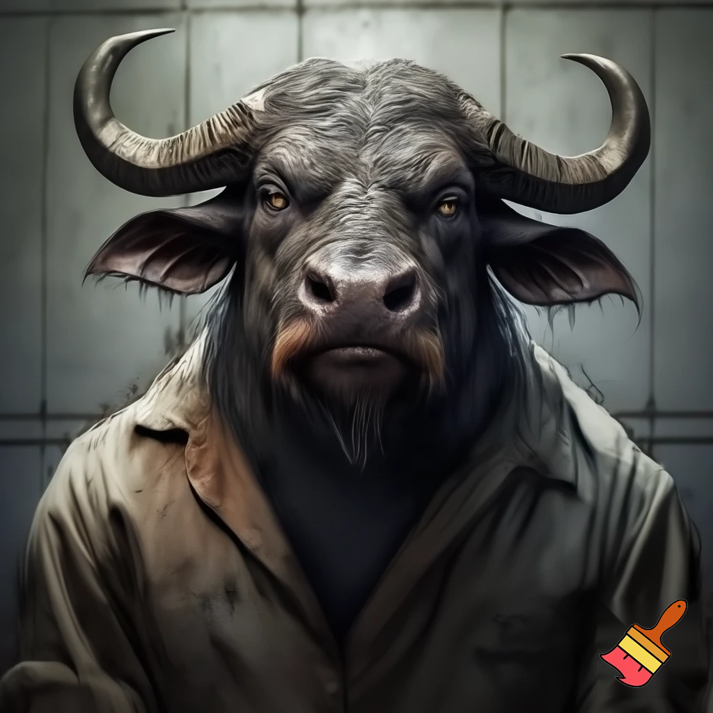 Water buffalo:
feral
sinister
evil
deadly
mugshot
prison outfit