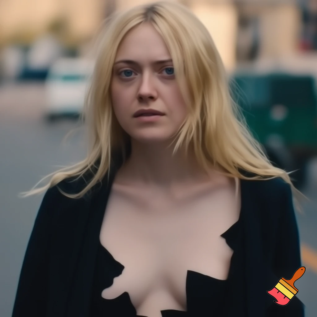 Dakota Fanning, various poses, torn clothes, street scene, close up shot, breast exposed, 