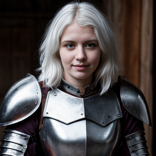 Tall young white-haired woman in armor