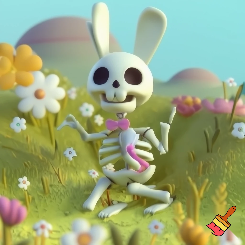 a skeleton-rabbit for a childrens book
