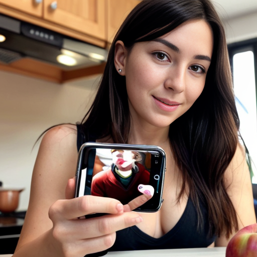 Goretzka play game on apple phone and Vanessa play game on apple phone at the kitchen 
