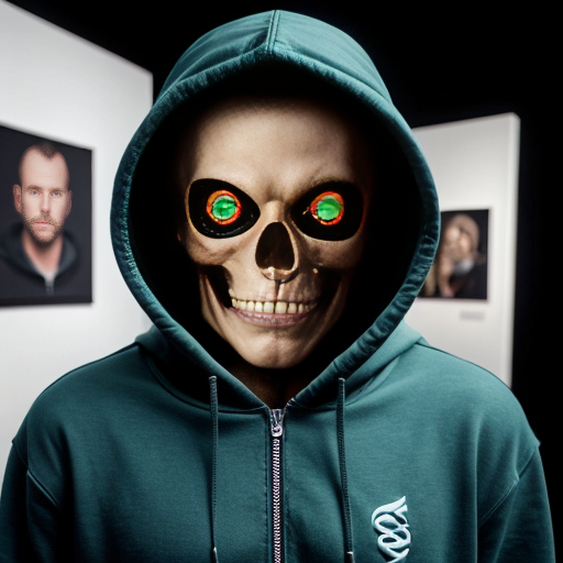 Sans the skeleton with a dark teal zip up hoodie and a right green flashing eye.
