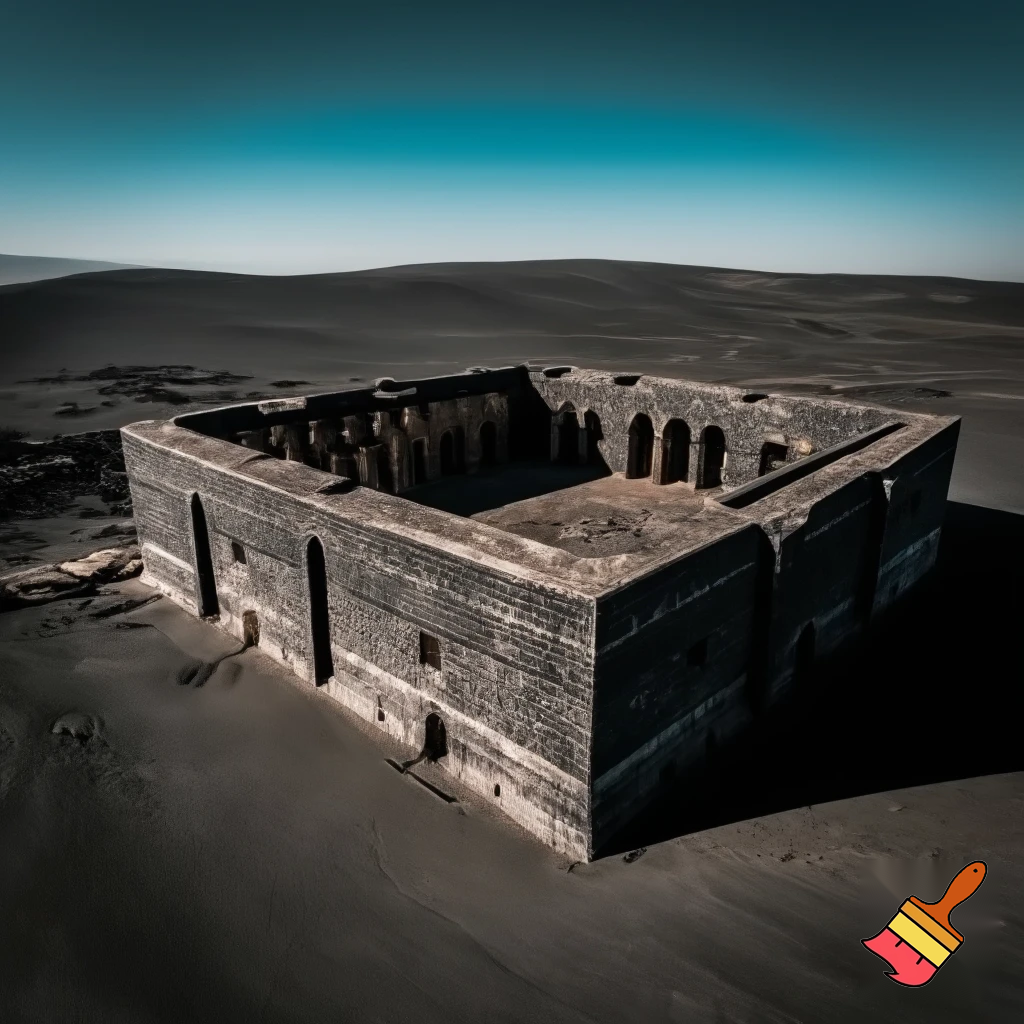 A intact great early medieval Islamic Black Marble Palace in the Black Desert of Jordan