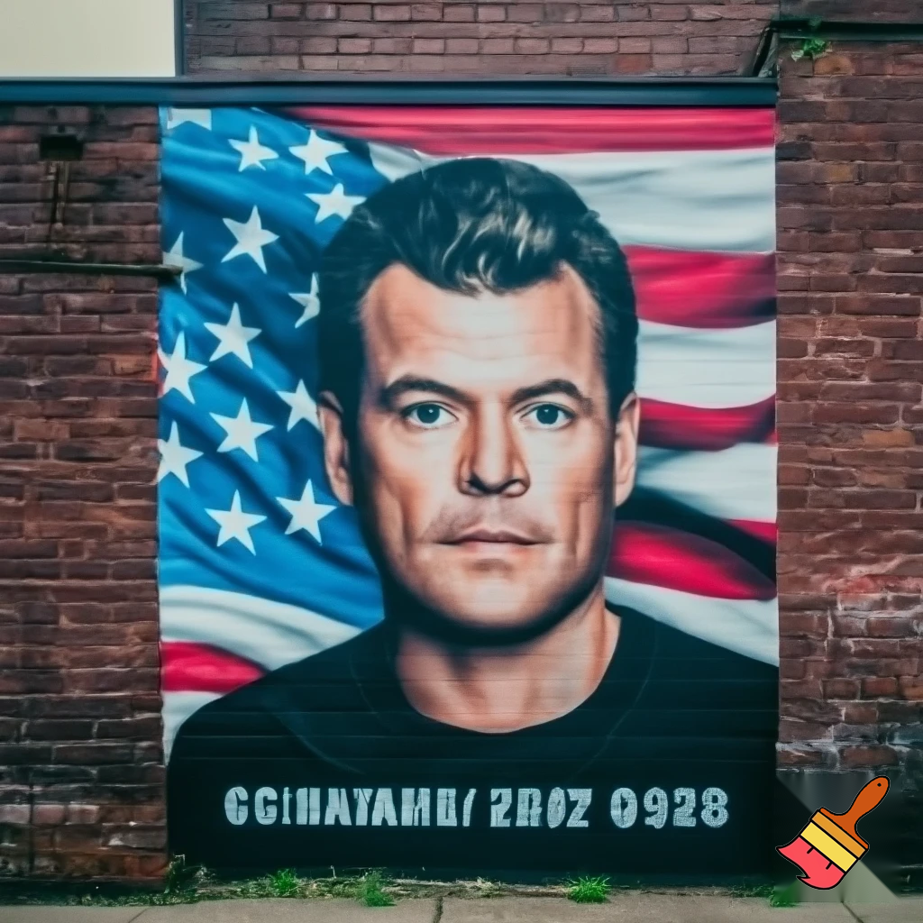 city mural of Charlie Kirk, behind him is the usa flag and underneath the portrait there is a writing that says Charlie Kirk (1993-2025) no one deserved to die his way.