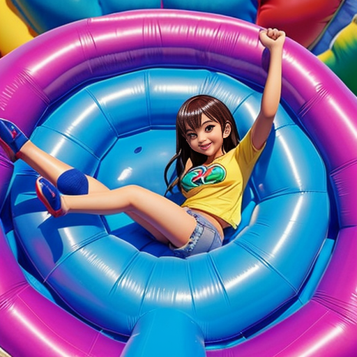 african American girl on a deflating bouncy castle