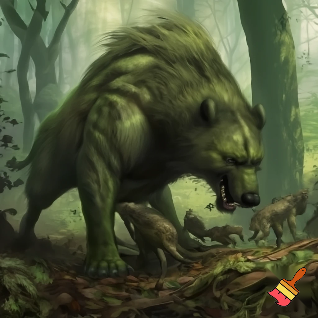 generate a picture that lives in a temperate forest it eats herd bound herbivores and its symbiotic relationship is mutualism
but Hi-traxers work as a pack to eat this animal