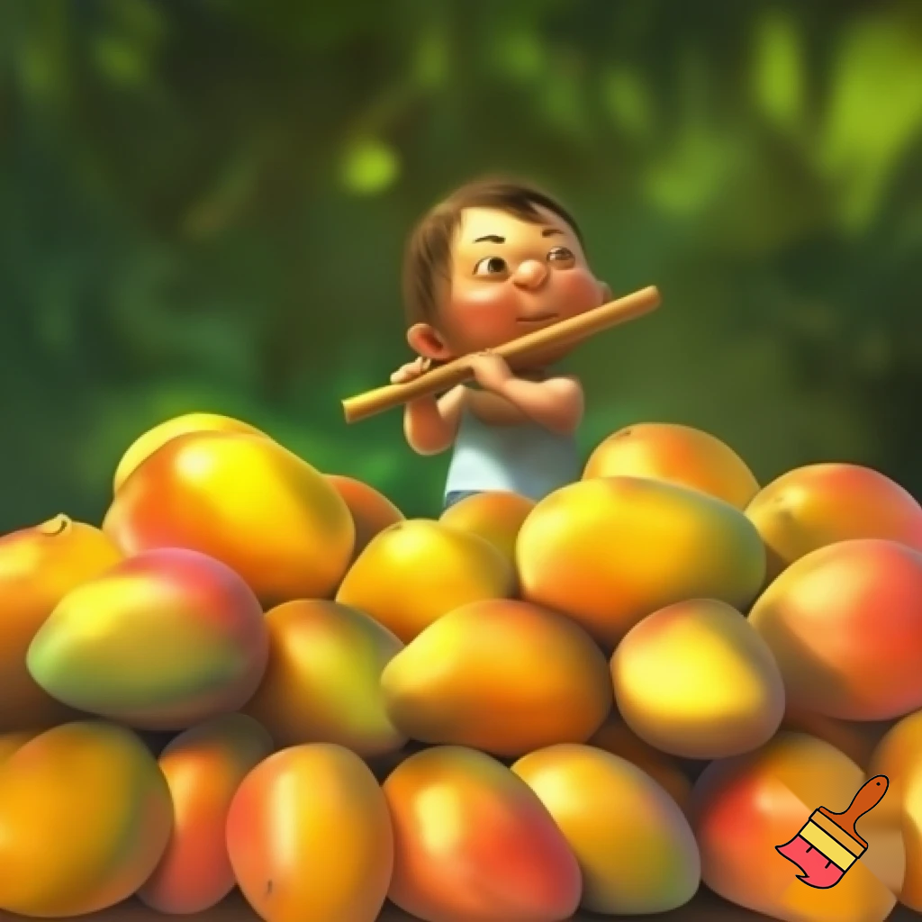 67 mangos
 and a kid playing a flute with his nose