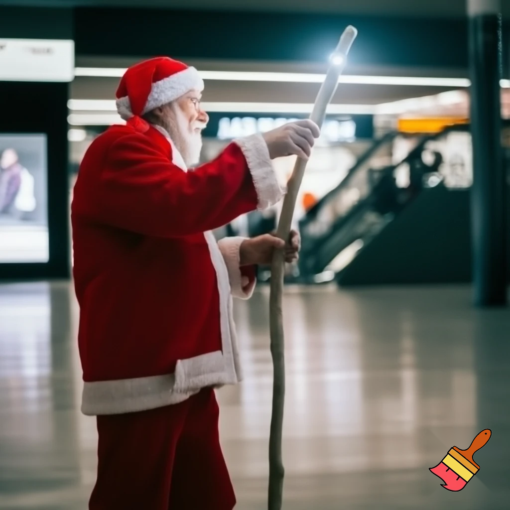 Santa Claus magic walking stick staff Russia shopping Centre Australia shopping immune in a star