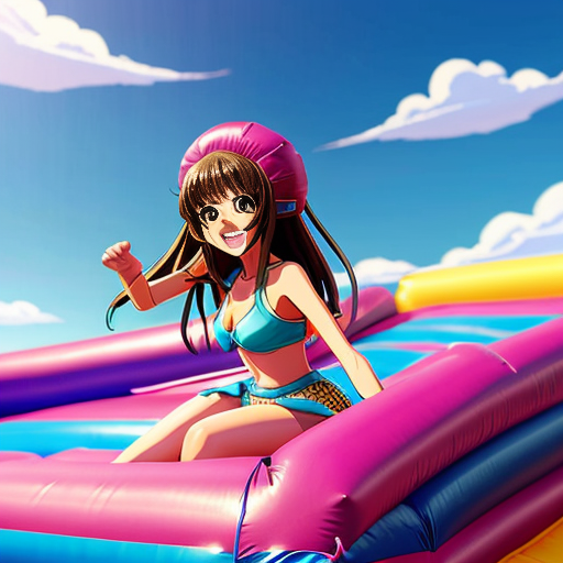 african American girl on a deflating bouncy castle