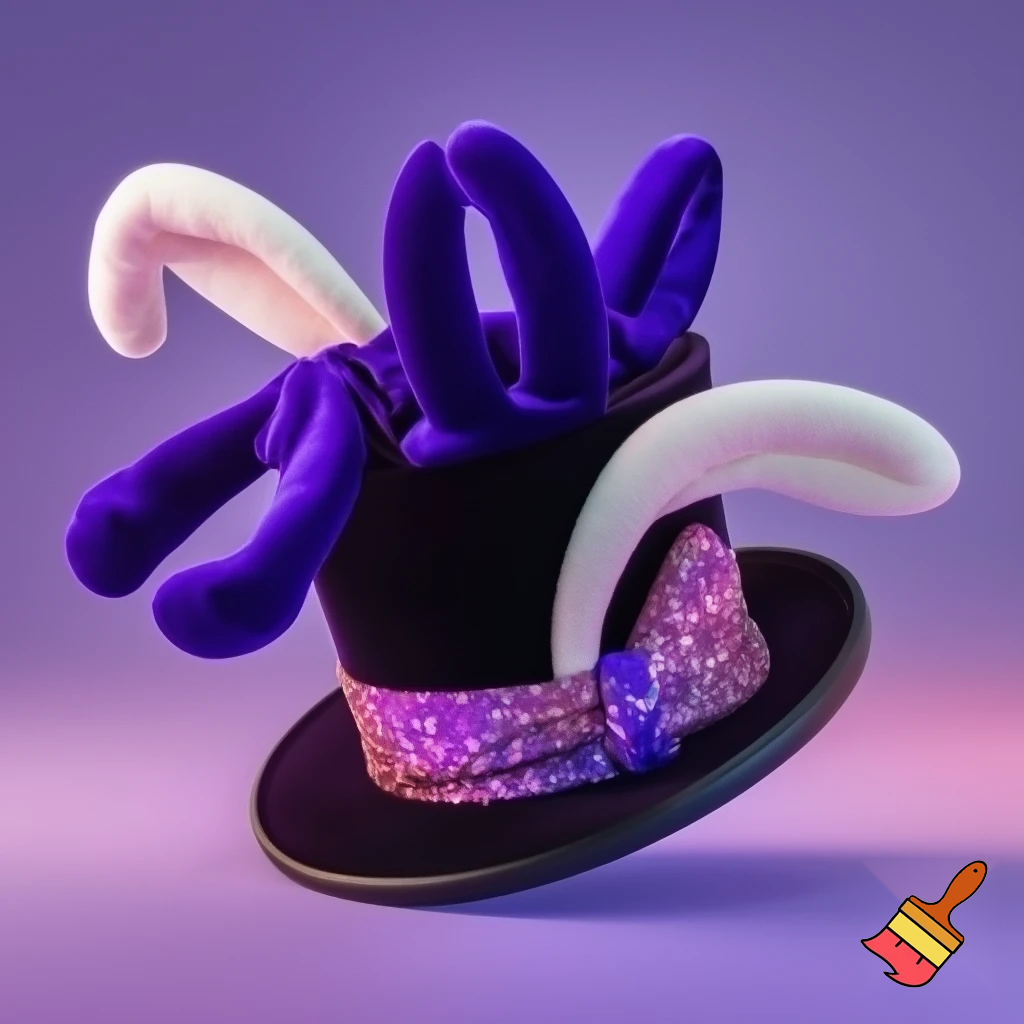 Black top hat with bunny ears velvet white and purple purple and white headband fabric and velvet glitter, purple and pink special present