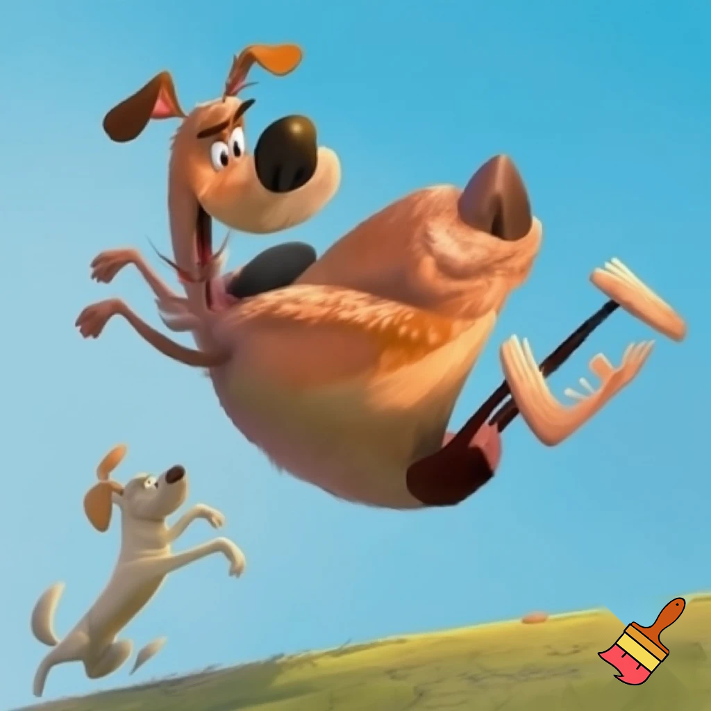 grinchen with his dog Max sliding down from the top of the hill
