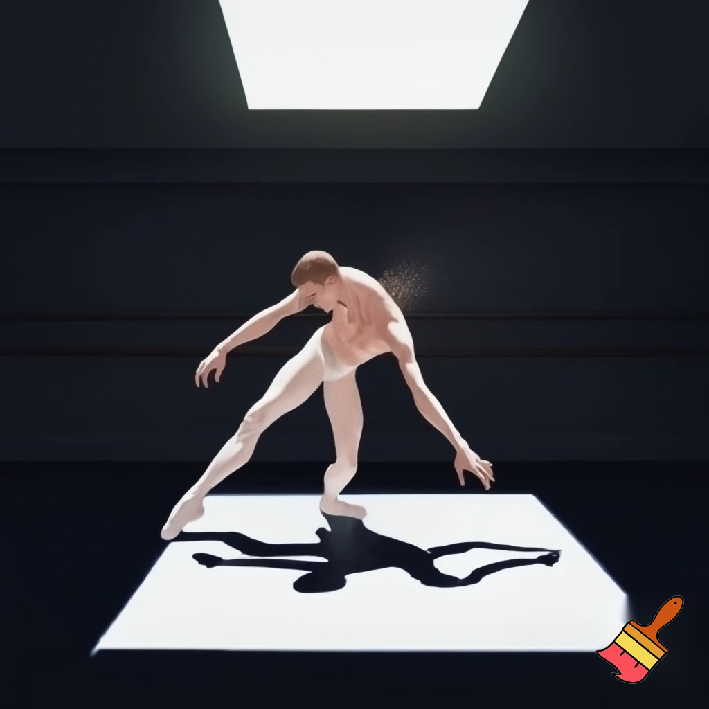 emaciated man doing ballet in a brightly lit room