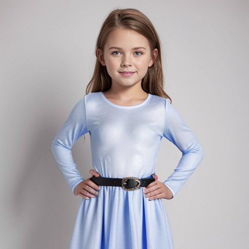 Make a sky blue dress long sleeve and a little big sleeves kids size black line around the waist no one wearing it white background 