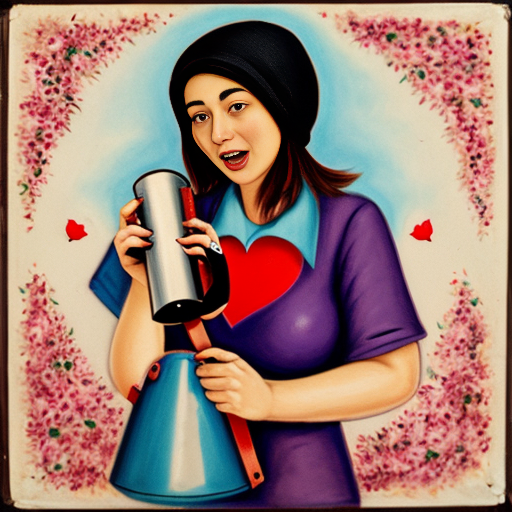 Mujer con maleta, megafono y un corazon floreciendo