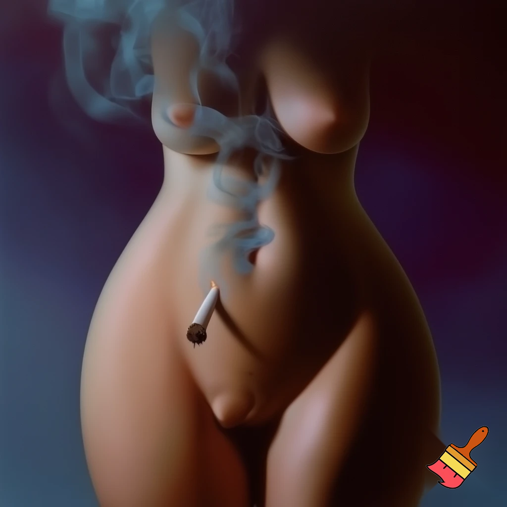 Large breast with one leg smoking weed