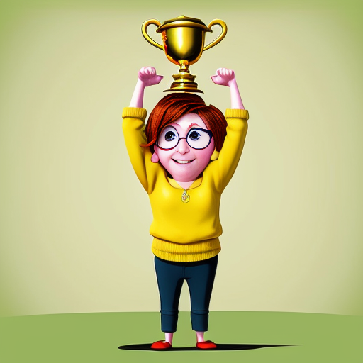 inside out style happy proud gold holding trophy one person gold cartoon animation style