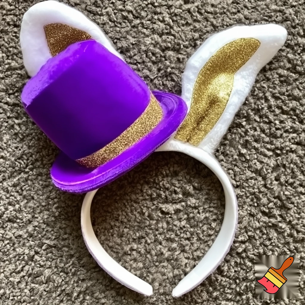Easter bunny top hat headband, purple white with gold glitter fabric and velvet velvet