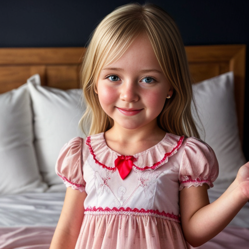 swedish blonde little girl  at night dress, very beautiful, on the bedroom, close up