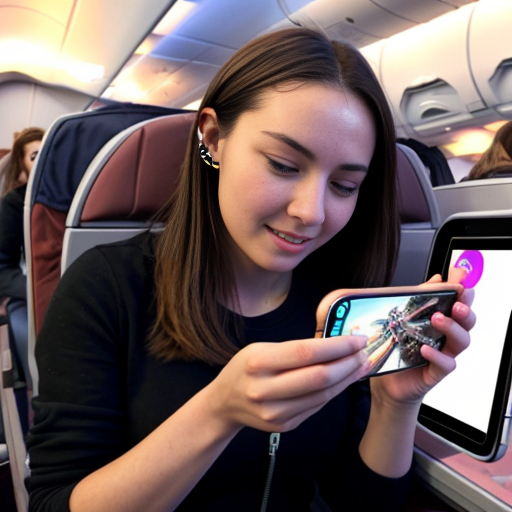Goretzka play game on apple phone and Vanessa play game on apple phone at the plane