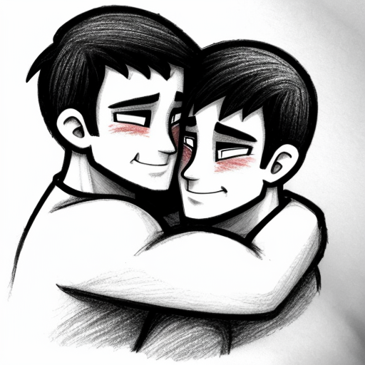 two men cuddling cartoon pencil style
