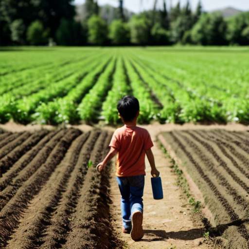 

 kid waking back to a carrot farm