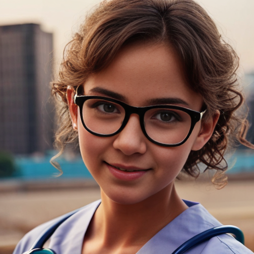 Cute adorable niña Chilindrina y con enfermera glasses con hair lazo curly con verano casual formal elegante sensual sexy con close up whispering touching ear each other secrets con paséo con ciudad 8
