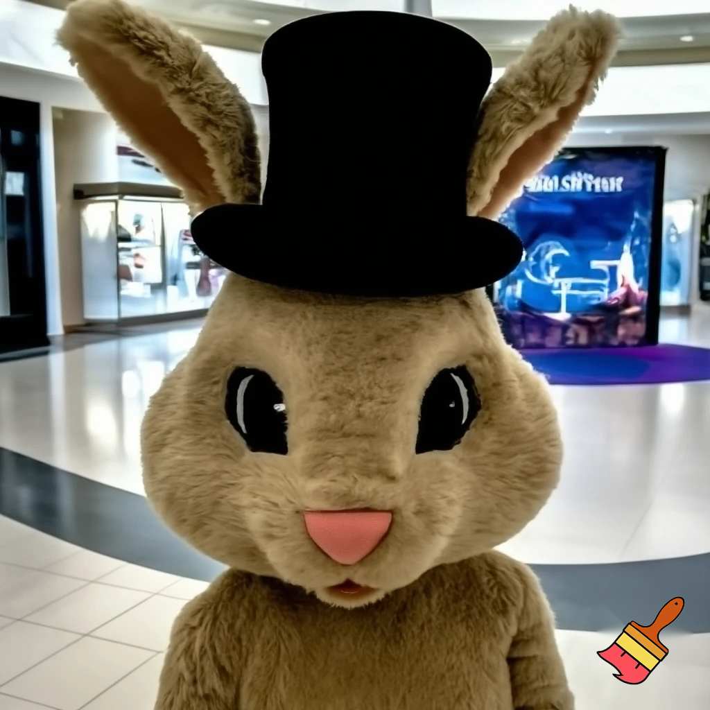 Easter bunny mascot top hat at the shopping centre mascot costume Darrell Lea magic room