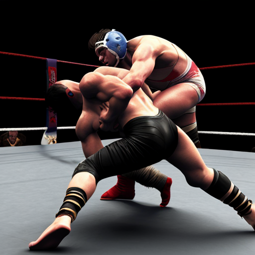 Generate an image of a curvy Queen Marika (from elden ring) getting defeated in a wrestling fight by king from the tekken serie